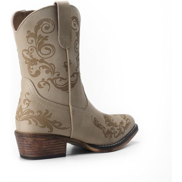 Dream Pairs Women's Beige Western Low Chunky Heels Square Toe Fall Ankle Boots - Picture 3 of 7